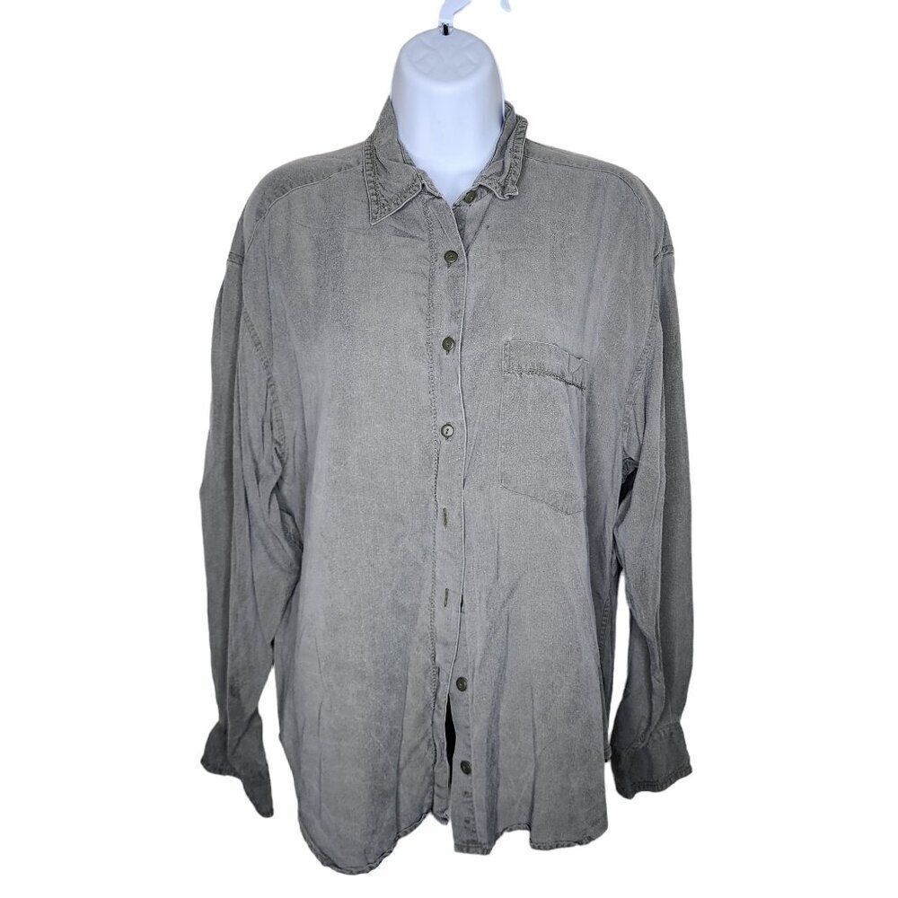 Vintage 90s Banana Republic Long Sleeve Button Up Safari Shirt Womens Size L Gre